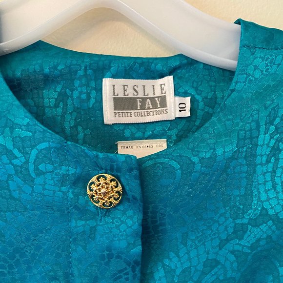 Vintage 80's Leslie Fay Petite Collections Drop Waist Dress; size 10 Petite - Picture 2 of 6